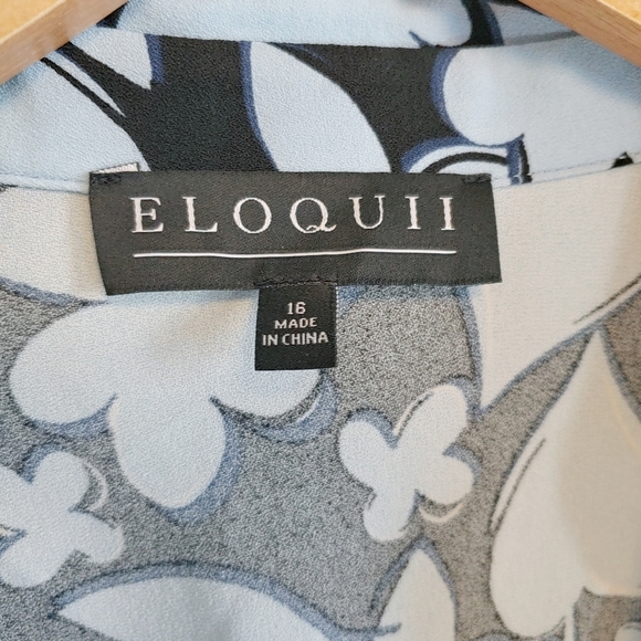 Eloquii Blue Floral Tie Sleeves Button Front Dress Sz 16 Easter Spring Casual - Picture 8 of 12